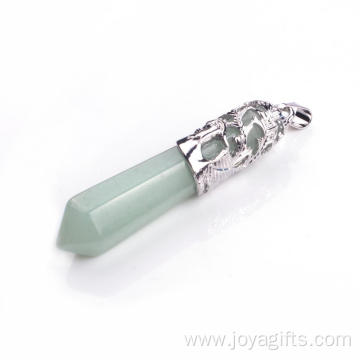 Natural Crystal Green Aventurine Stones Silver Plated Necklaces Pendants with Leather Cord